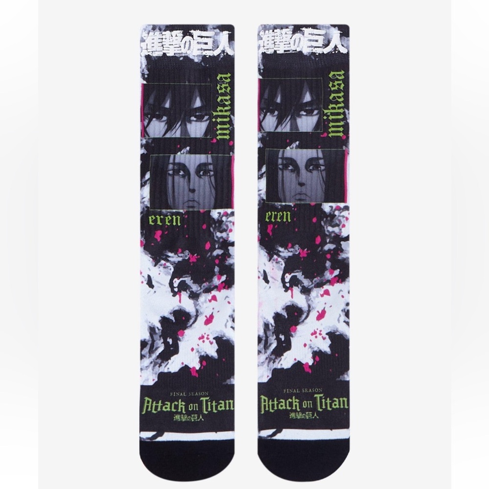 Attack On Titans‎ Eren & Mikasa Collage Crew Socks Hot Topic